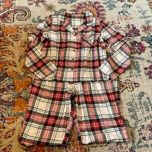 Sonoma Ivory Merry Tartn Plaid Pajamas Top M-Bottom L  NWT